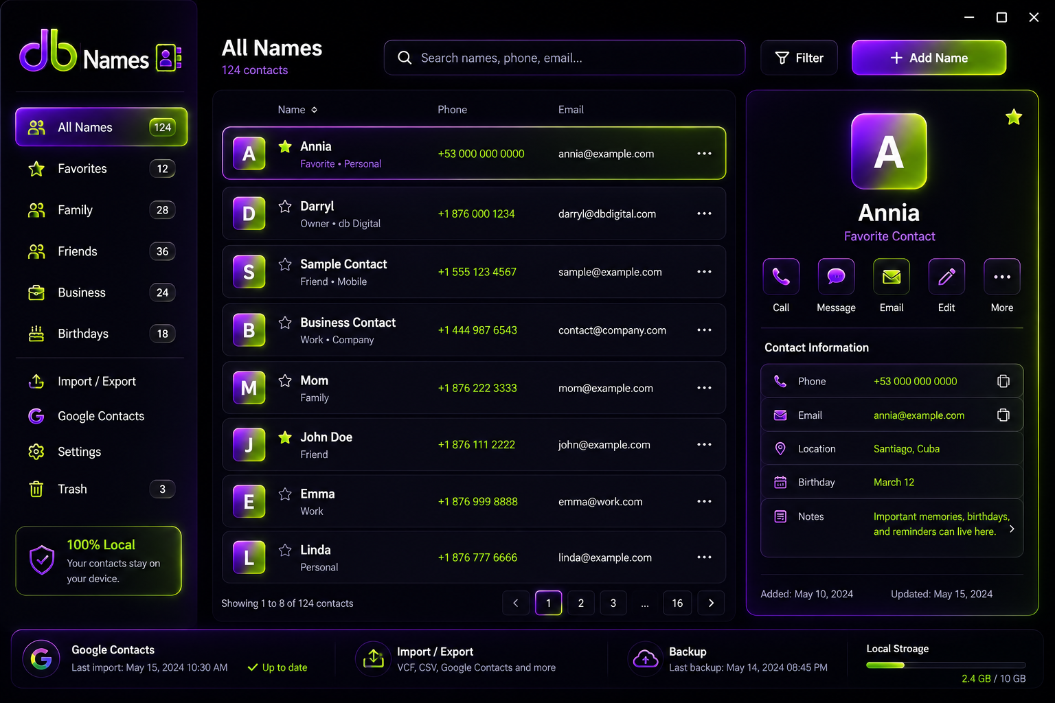 db Names Screen